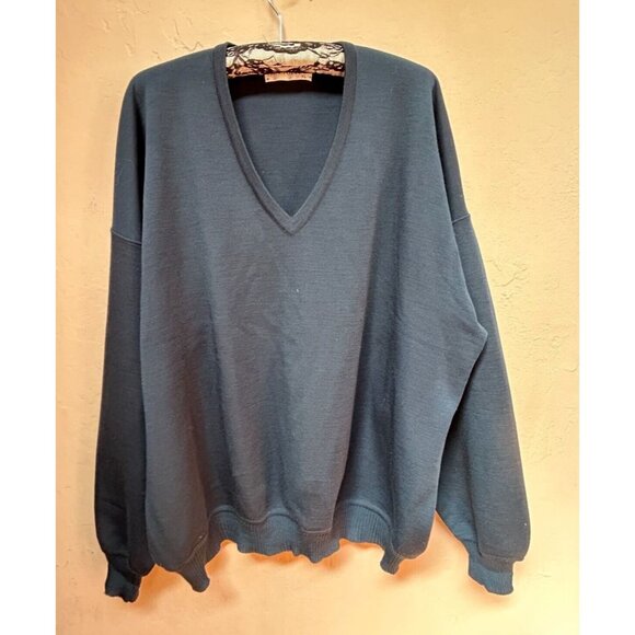 St. Croix Shop Mens XL Classic V-Neck Pullover Sweater Wool Blue Knit Casual - Picture 1 of 8
